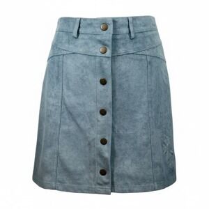 She + Sky Faux Suede Mini Skirt Womens‎ Large Blue Button Front A-Line Indie